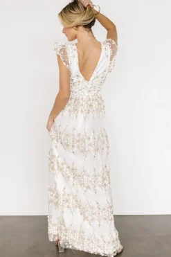 Baltic Born tulle styles|Jasmine Embossed Maxi Dress | White + Gold