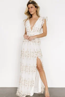 Baltic Born tulle styles|Jasmine Embossed Maxi Dress | White + Gold