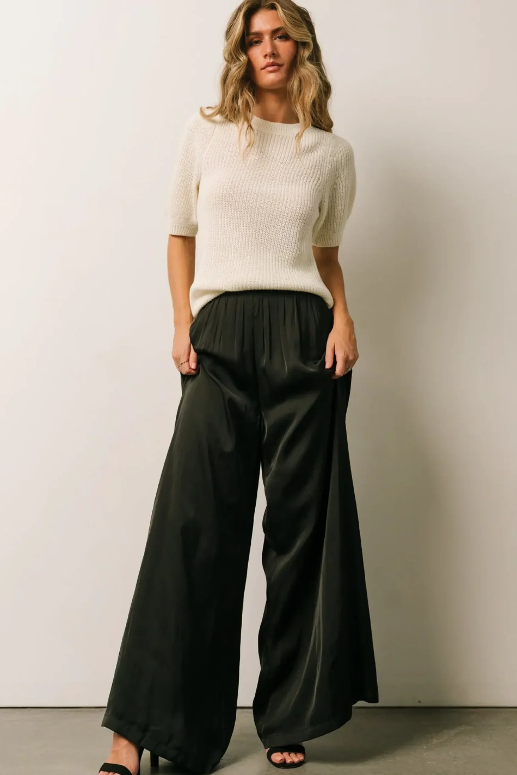 Baltic Born pants|WINTER ESSENTIALS|Jayla Palazzo Satin Pant | Black