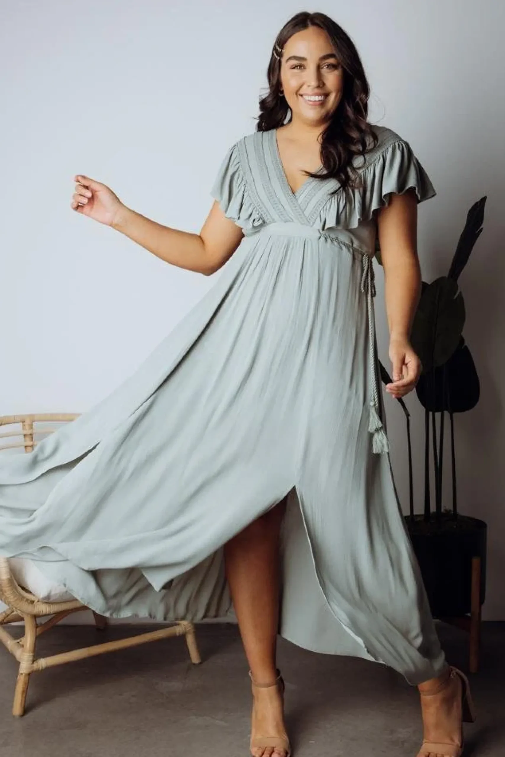Baltic Born SALE|Jennifer Deep V Maxi Dress | Sage