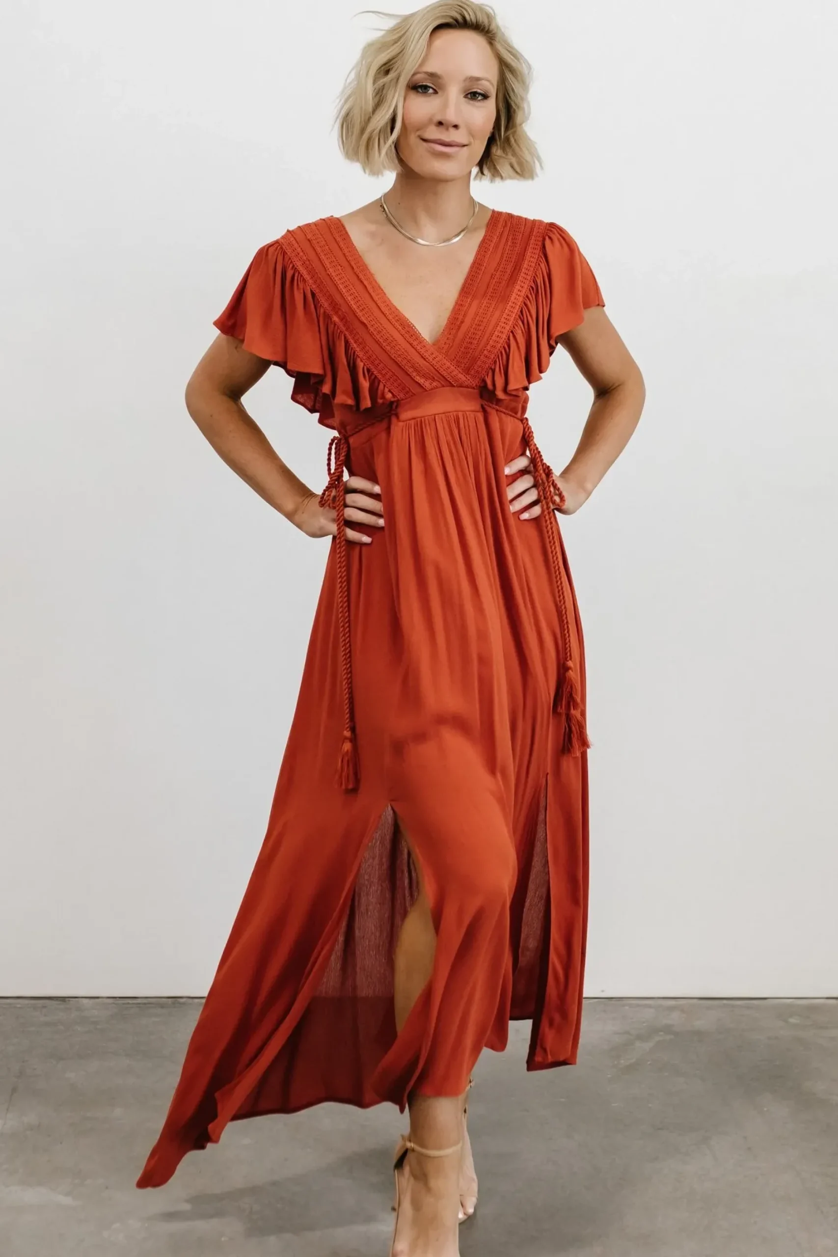 Baltic Born SALE|Jennifer Deep V Maxi Dress | Rust