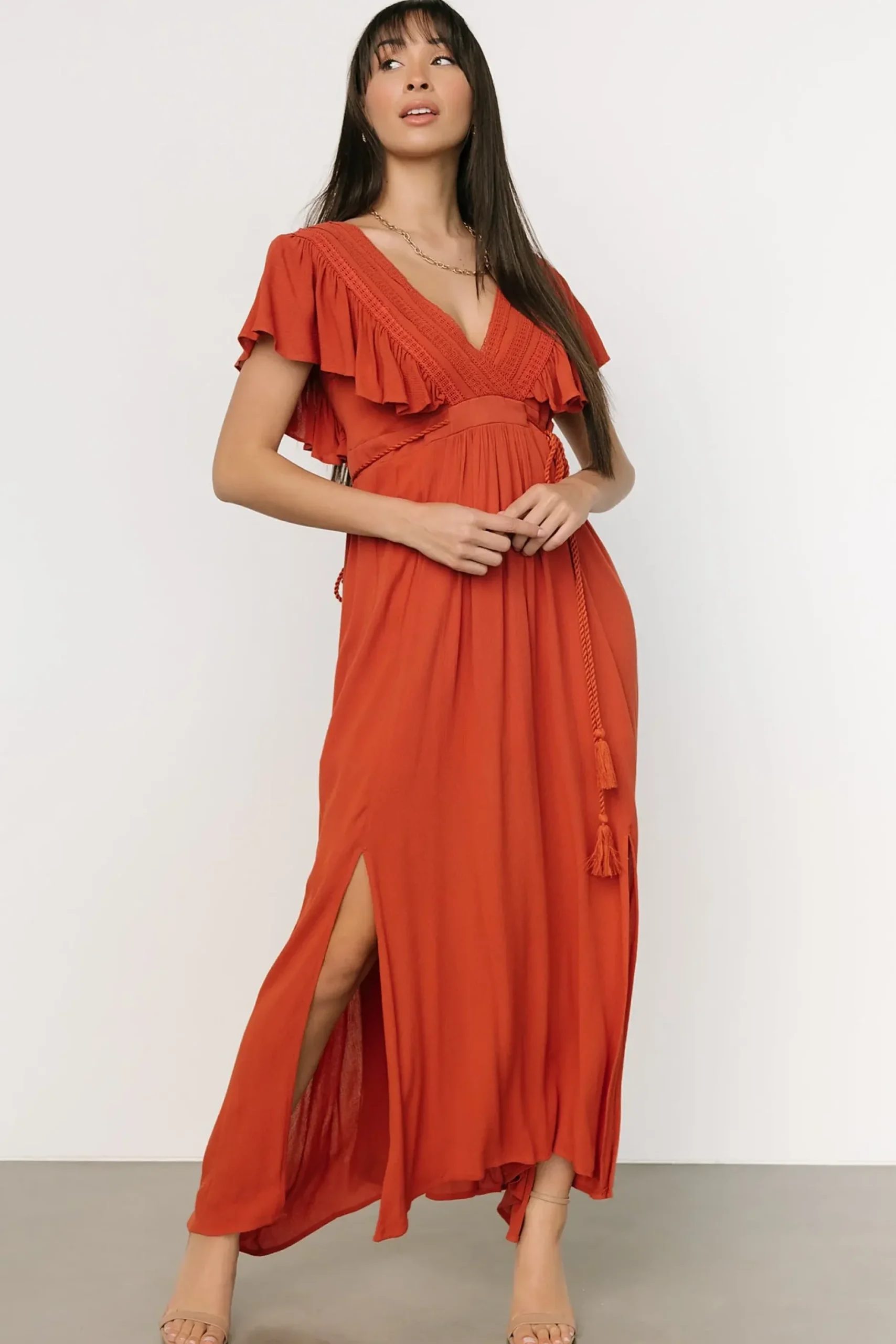 Baltic Born SALE|Jennifer Deep V Maxi Dress | Rust