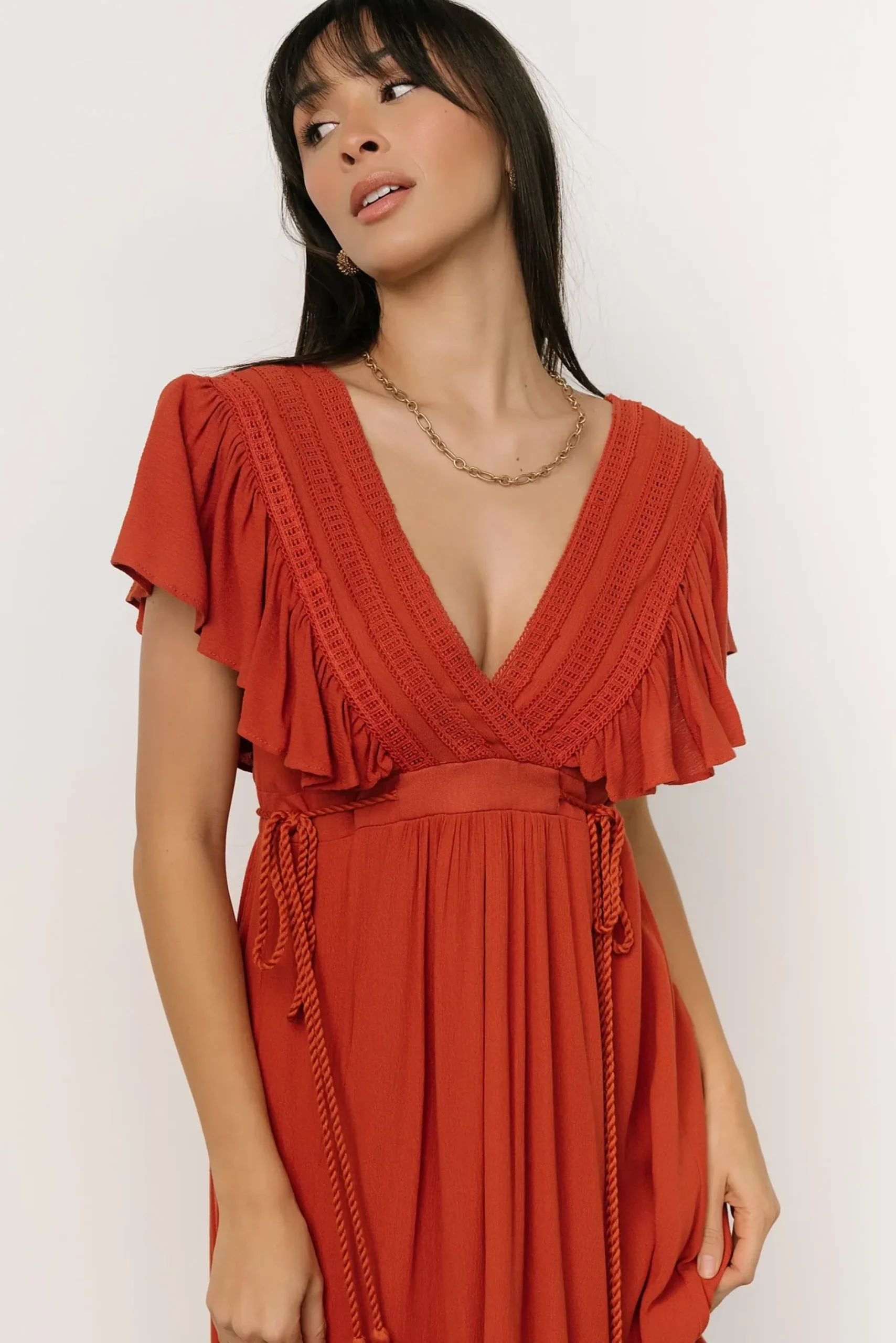 Baltic Born SALE|Jennifer Deep V Maxi Dress | Rust