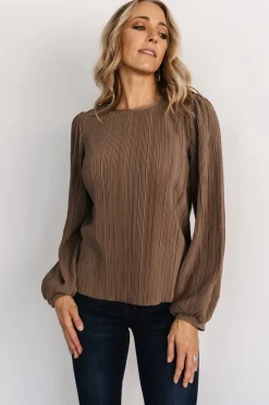Baltic Born blouses + shirts|Jewel Pleated Top | Brown