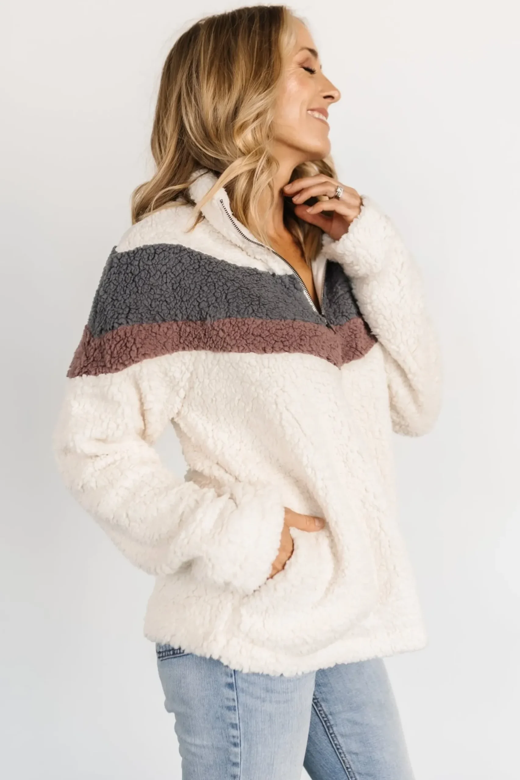 Baltic Born outerwear|Jodie Sherpa Jacket | Cream Multi
