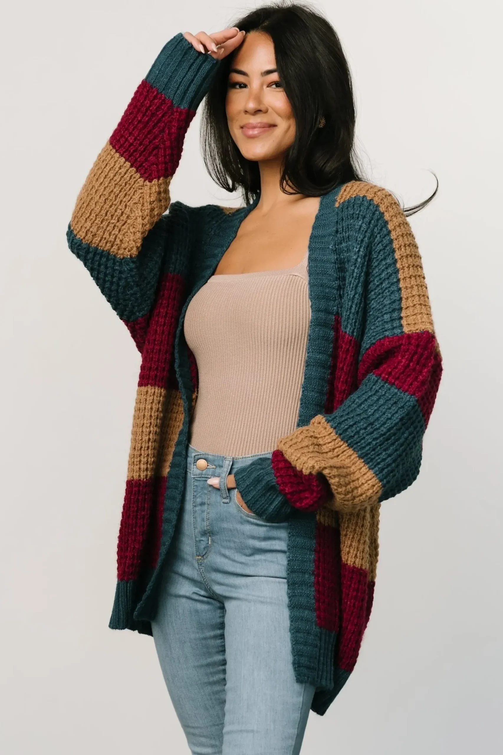 Baltic Born sweaters|cardigans|Jonah Chunky Knit Cardigan | Deep Topaz Multi