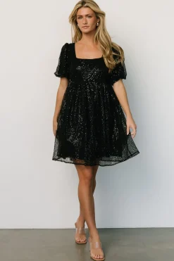 Baltic Born embellished + sequined|Joy Sequin Pearl Short Dress | Black