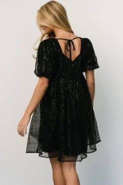 Baltic Born embellished + sequined|Joy Sequin Pearl Short Dress | Black