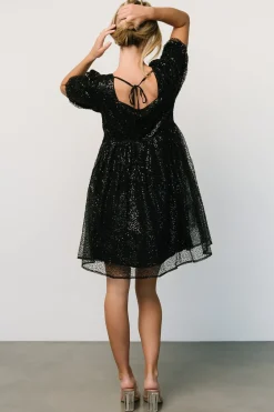 Baltic Born embellished + sequined|Joy Sequin Pearl Short Dress | Black