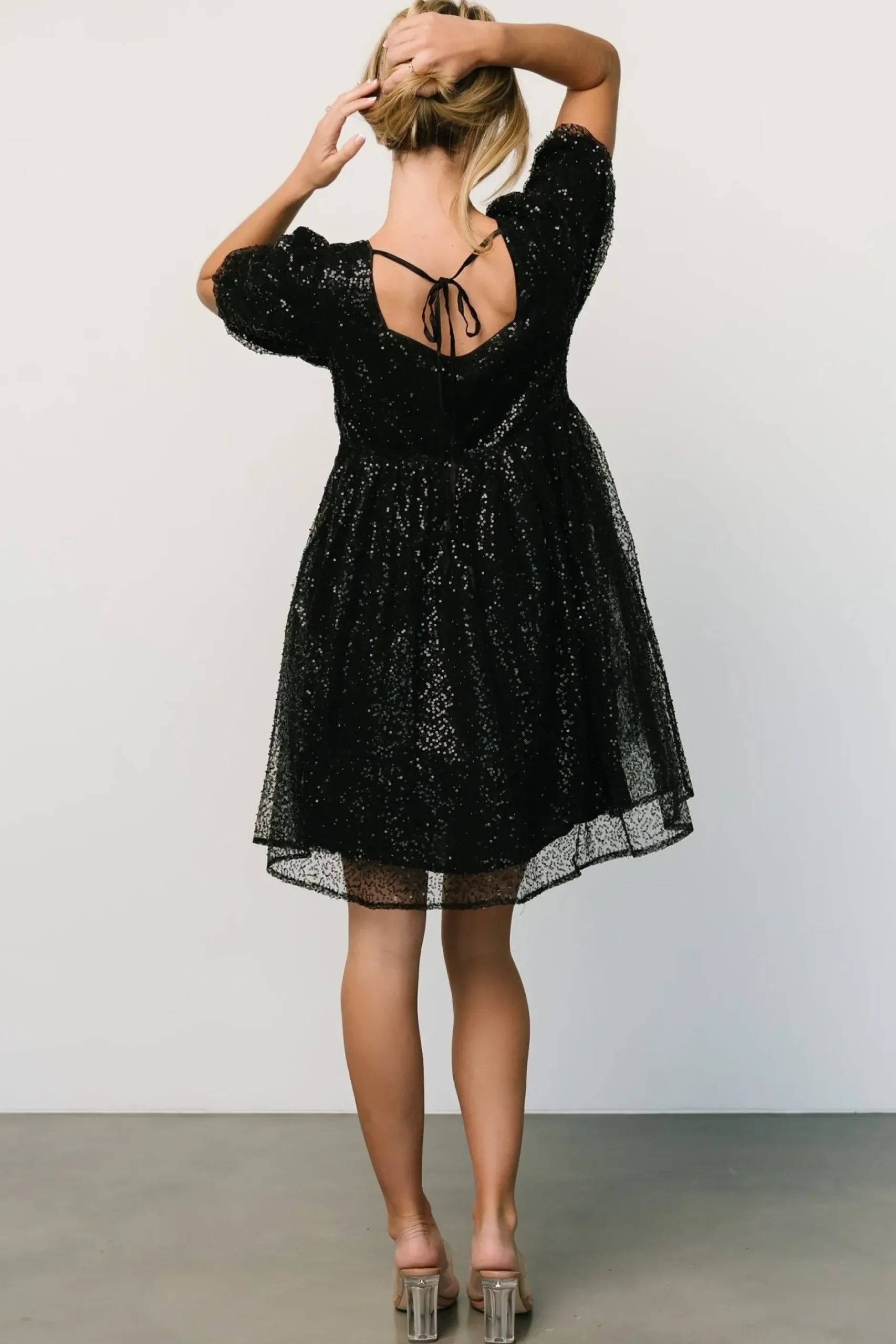 Baltic Born embellished + sequined|Joy Sequin Pearl Short Dress | Black