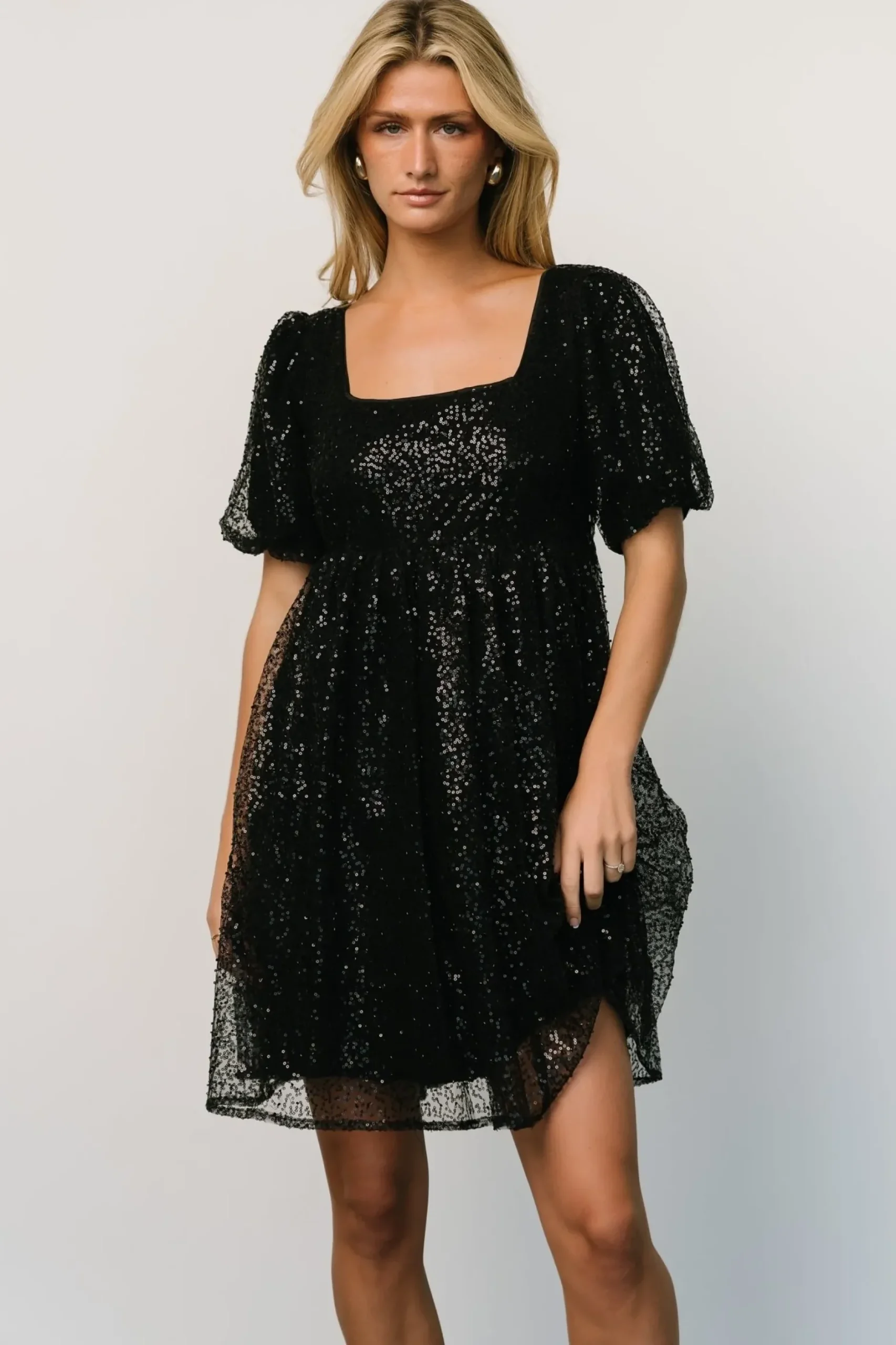 Baltic Born embellished + sequined|Joy Sequin Pearl Short Dress | Black