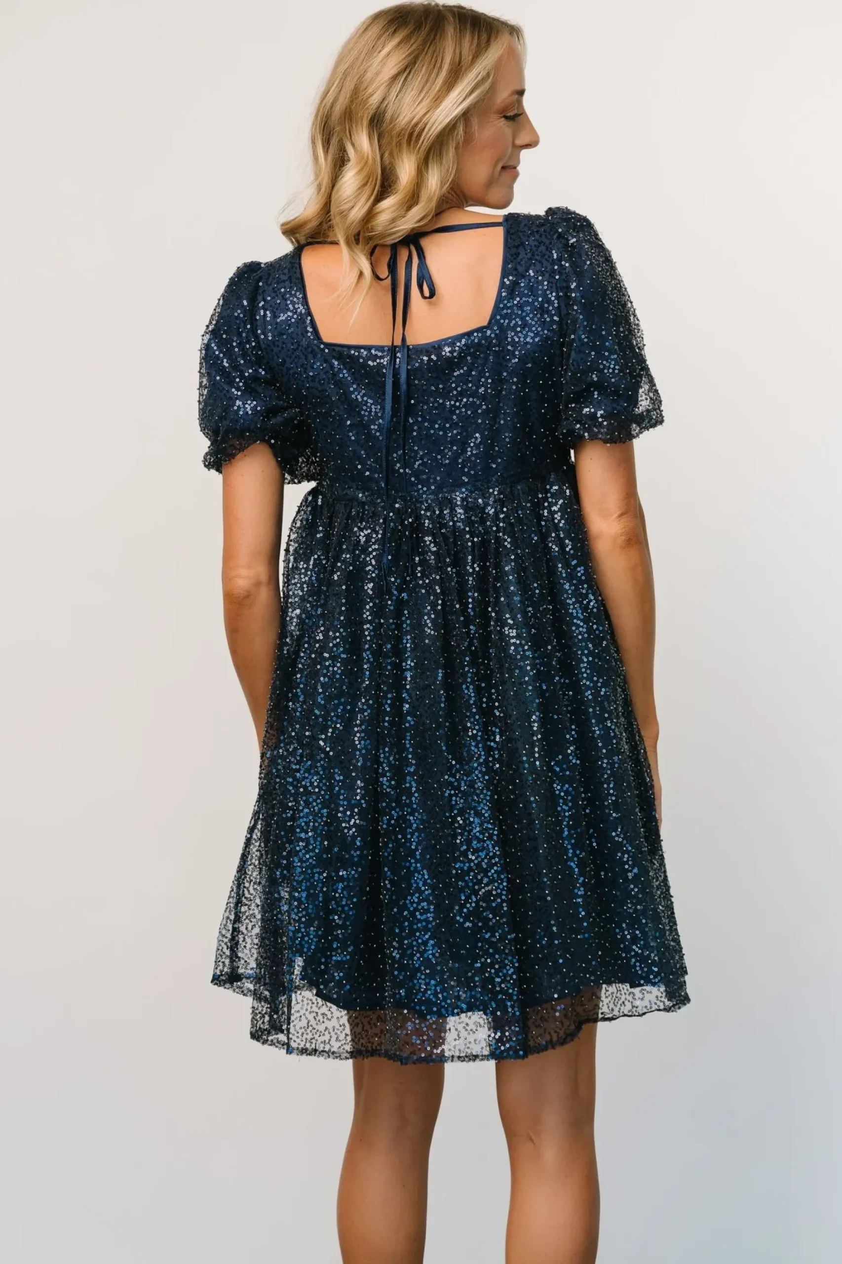 Baltic Born embellished + sequined|Joy Sequin Pearl Short Dress | Midnight Blue