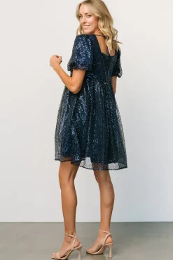 Baltic Born embellished + sequined|Joy Sequin Pearl Short Dress | Midnight Blue