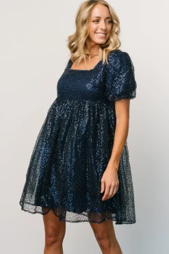 Baltic Born embellished + sequined|Joy Sequin Pearl Short Dress | Midnight Blue