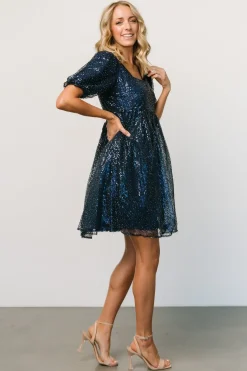Baltic Born embellished + sequined|Joy Sequin Pearl Short Dress | Midnight Blue
