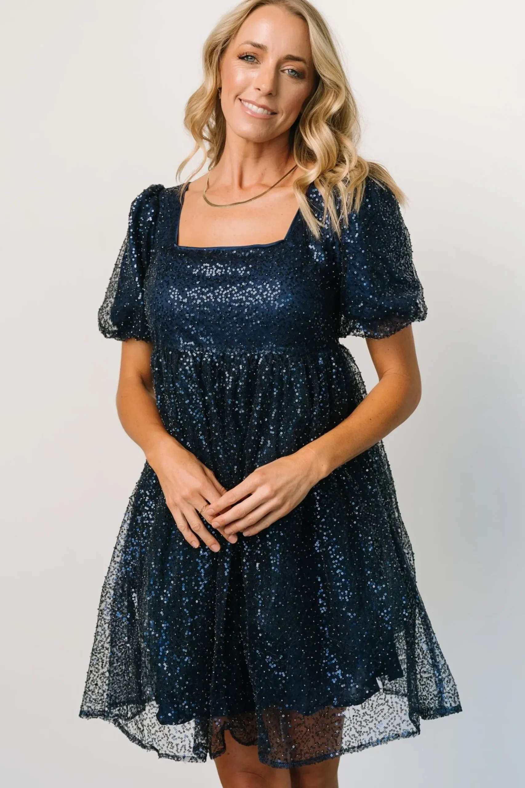 Baltic Born embellished + sequined|Joy Sequin Pearl Short Dress | Midnight Blue