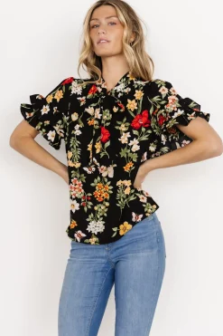 Baltic Born blouses + shirts|Judy Ruffle Sleeve Top | Black Multi