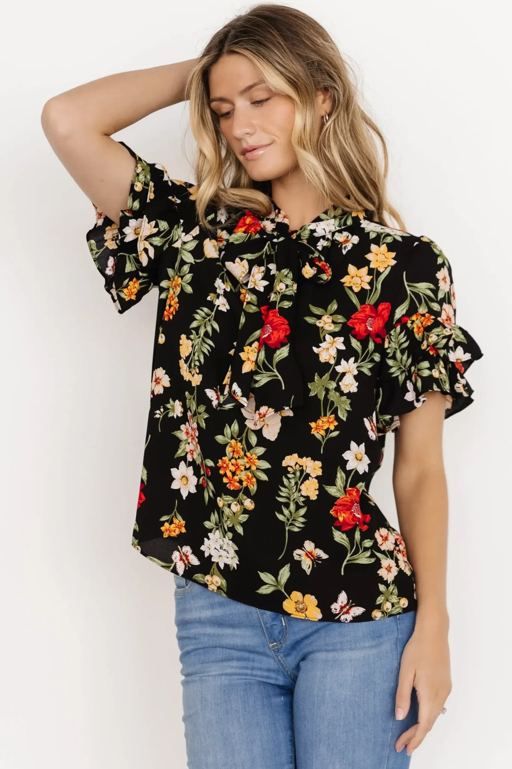 Baltic Born blouses + shirts|Judy Ruffle Sleeve Top | Black Multi