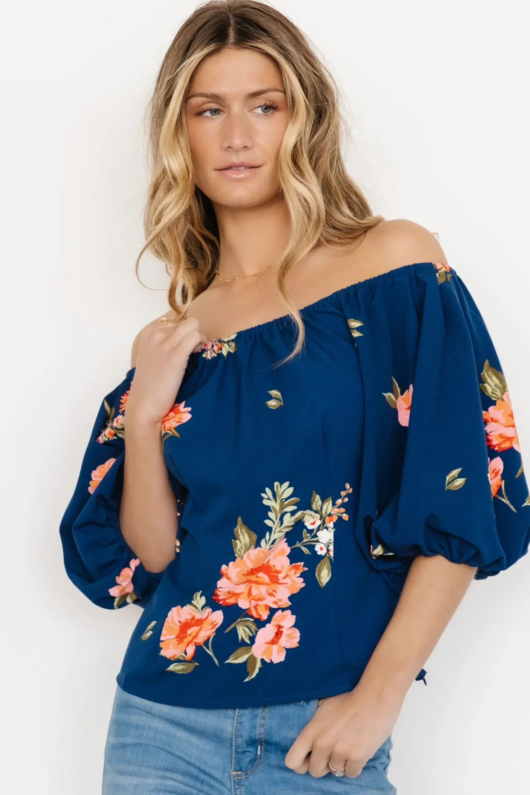 Baltic Born blouses + shirts|Julia Off Shoulder Top | Blue Multi