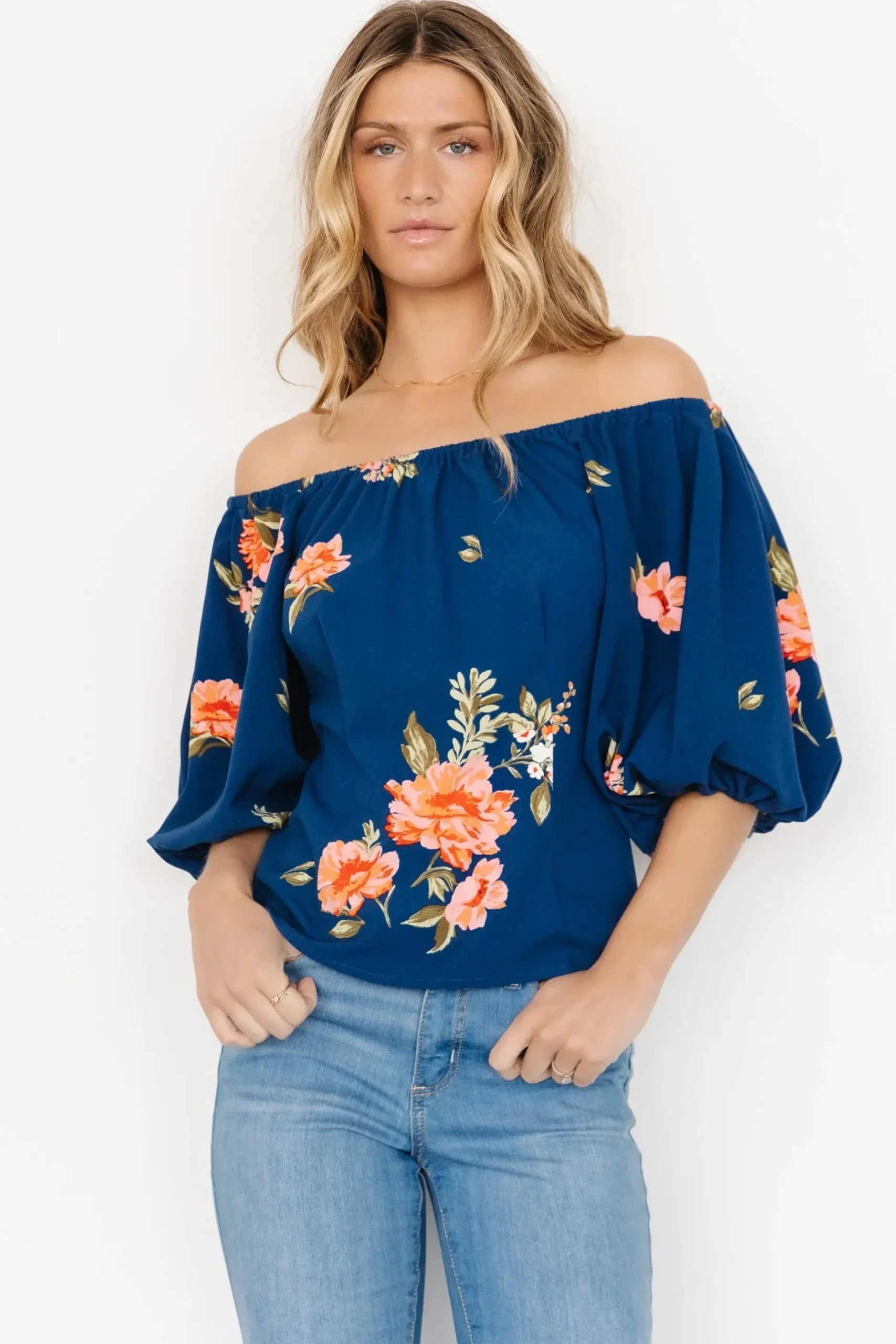 Baltic Born blouses + shirts|Julia Off Shoulder Top | Blue Multi