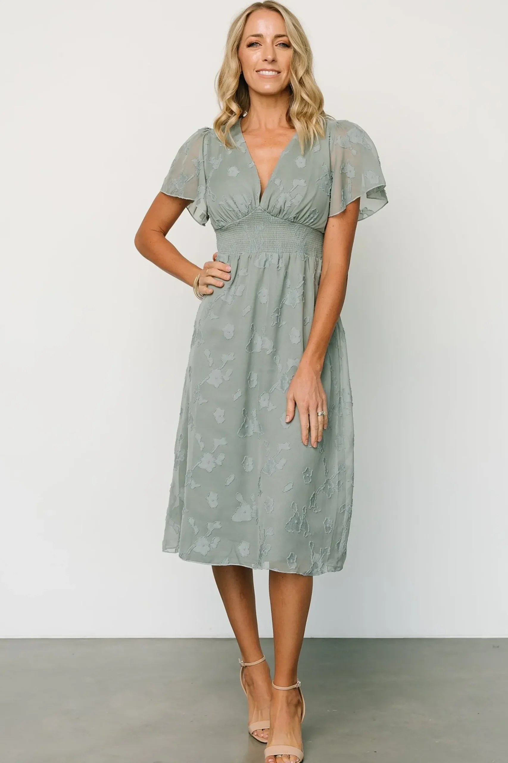 Baltic Born midi dresses|WEDDING SUITE|June Smocked Midi Dress | Eucalyptus