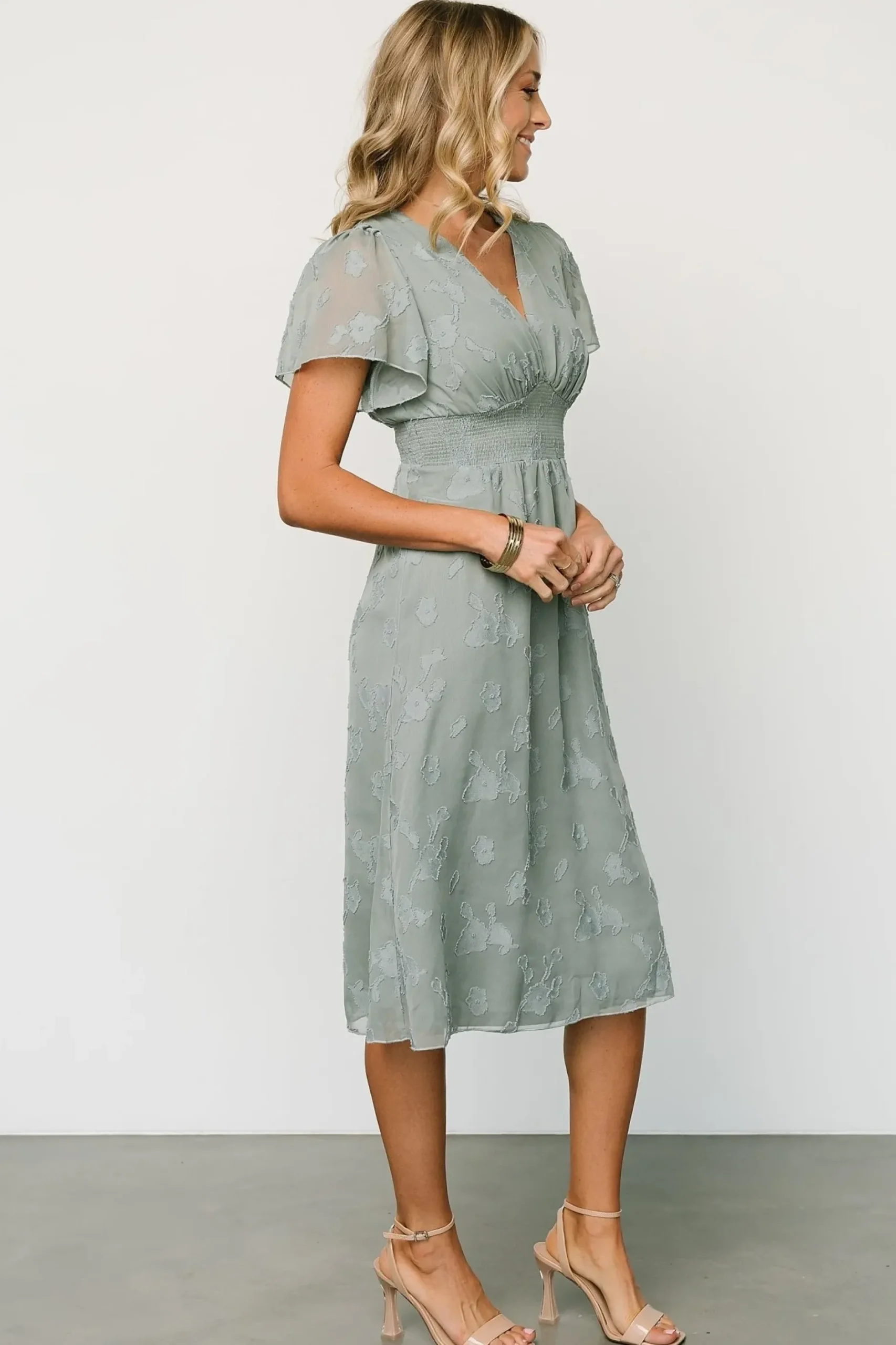 Baltic Born midi dresses|WEDDING SUITE|June Smocked Midi Dress | Eucalyptus