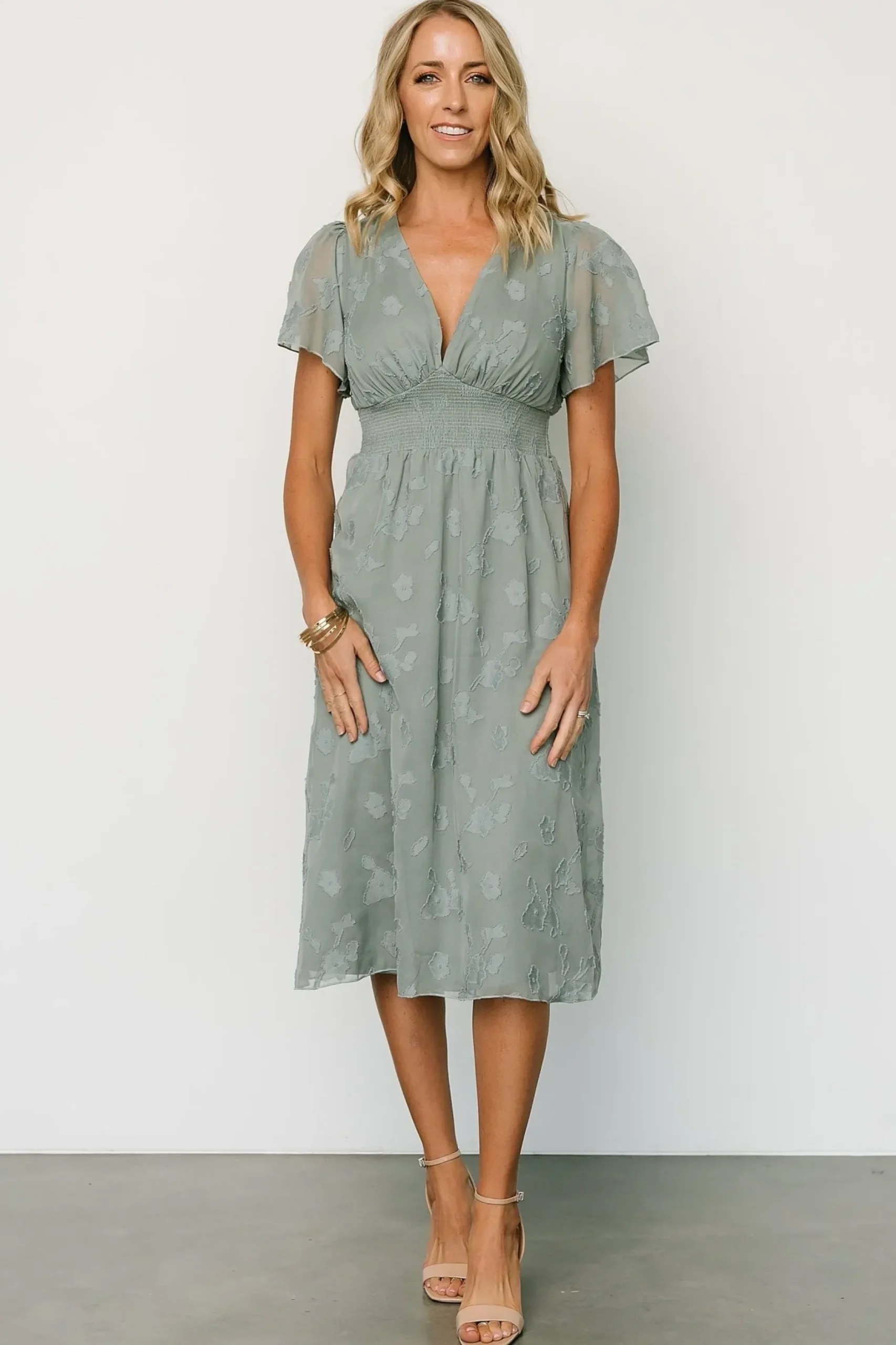 Baltic Born midi dresses|WEDDING SUITE|June Smocked Midi Dress | Eucalyptus