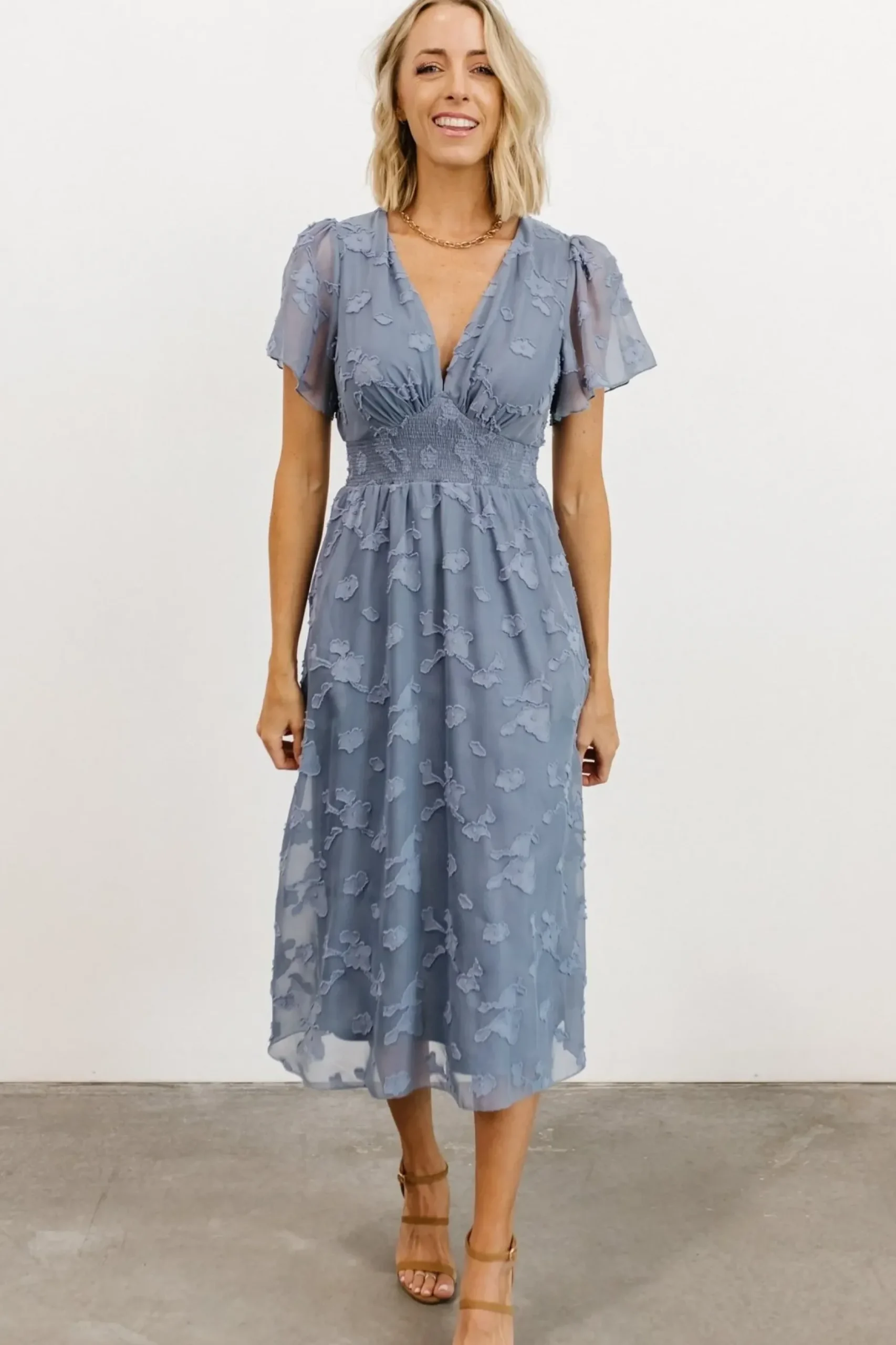 Baltic Born midi dresses|WEDDING SUITE|June Smocked Midi Dress | Blue