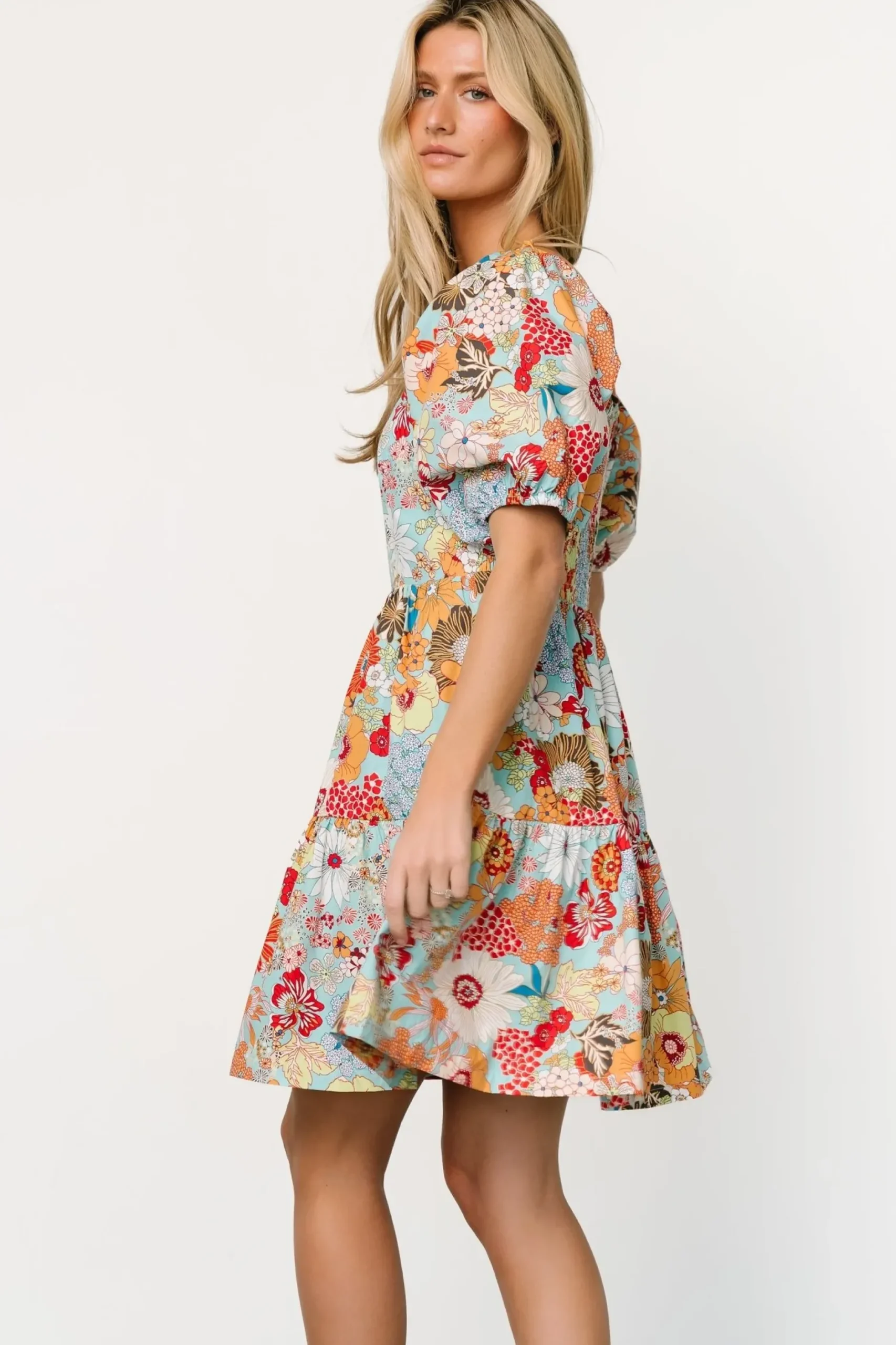 Baltic Born short dresses|Kallie Puff Sleeve Short Dress | Multi Print