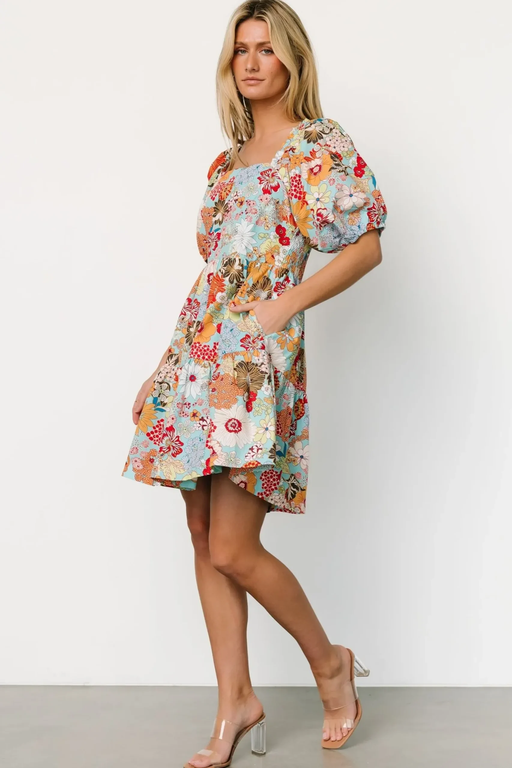 Baltic Born short dresses|Kallie Puff Sleeve Short Dress | Multi Print