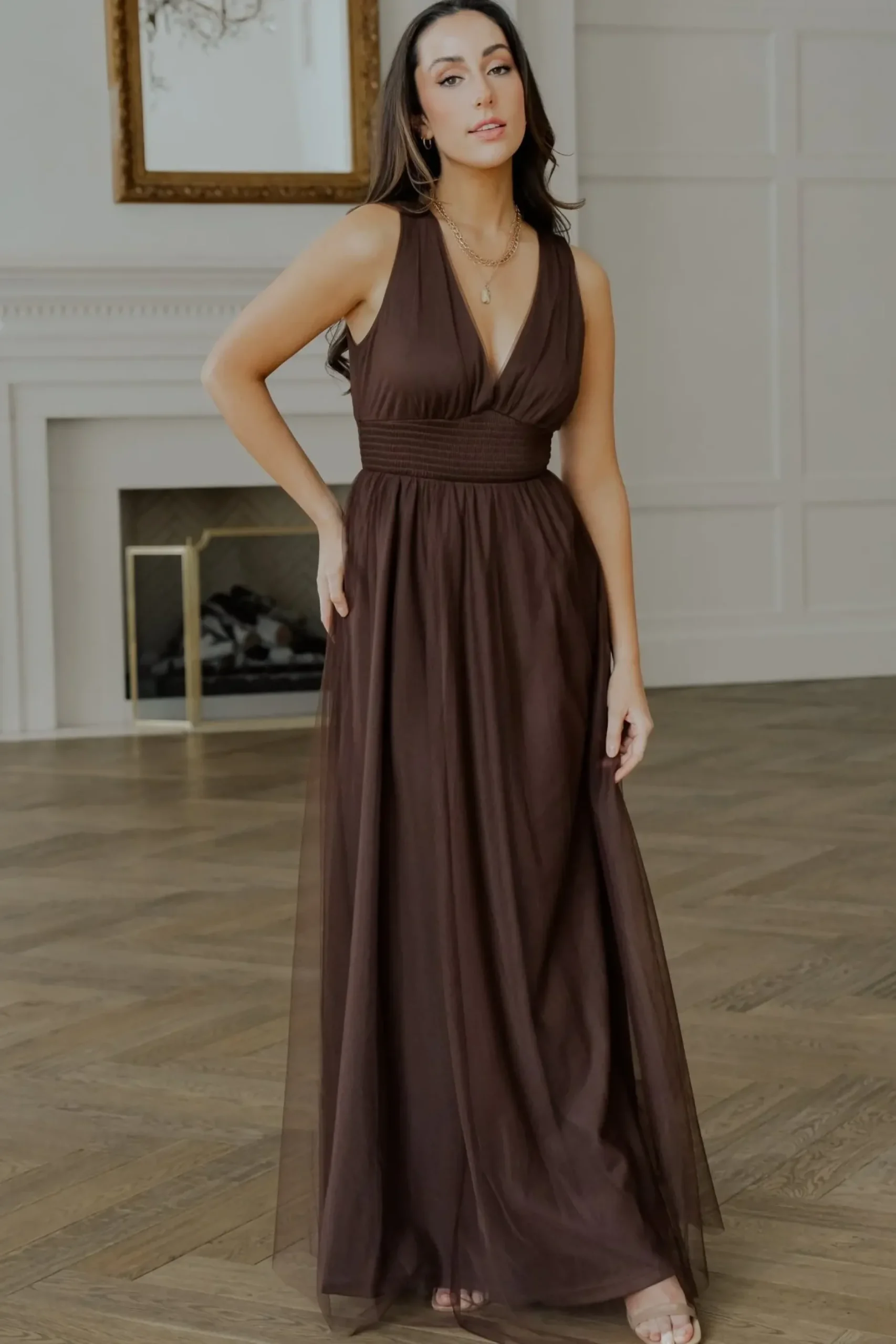 Baltic Born WEDDING SUITE|wedding guest|Kamila Tulle Maxi Dress | Espresso