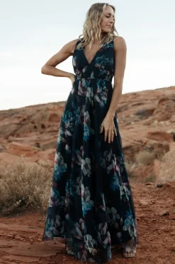 Baltic Born WEDDING SUITE|wedding guest|Kamila Tulle Maxi Dress | Navy Abstract Floral