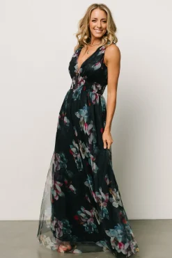 Baltic Born WEDDING SUITE|wedding guest|Kamila Tulle Maxi Dress | Navy Abstract Floral