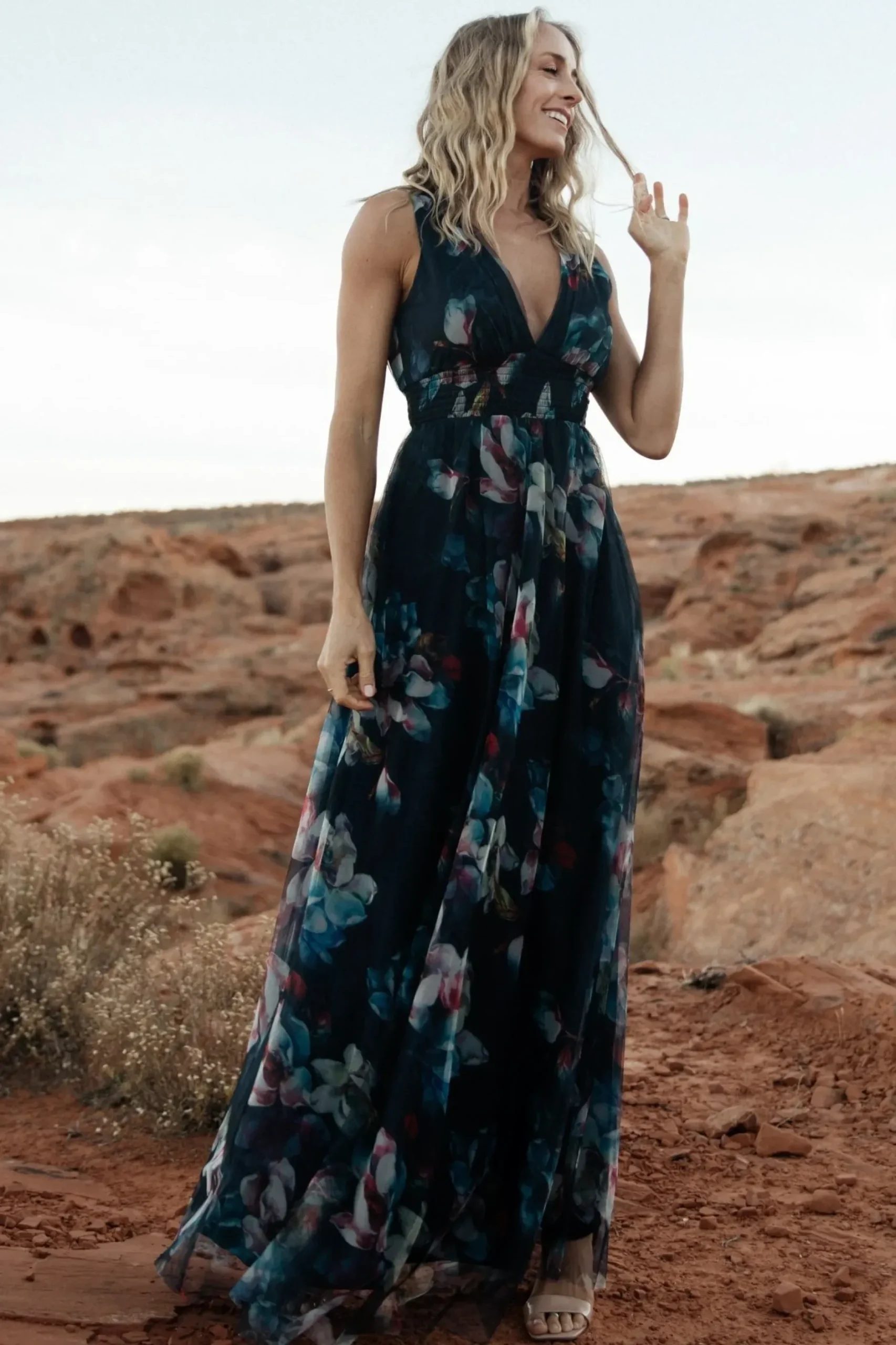 Baltic Born WEDDING SUITE|wedding guest|Kamila Tulle Maxi Dress | Navy Abstract Floral