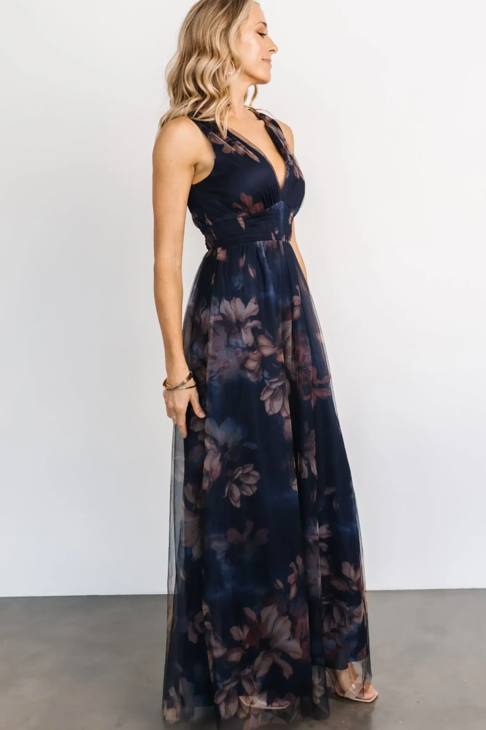 Baltic Born WEDDING SUITE|wedding guest|Kamila Tulle Maxi Dress | Dark Blue Floral