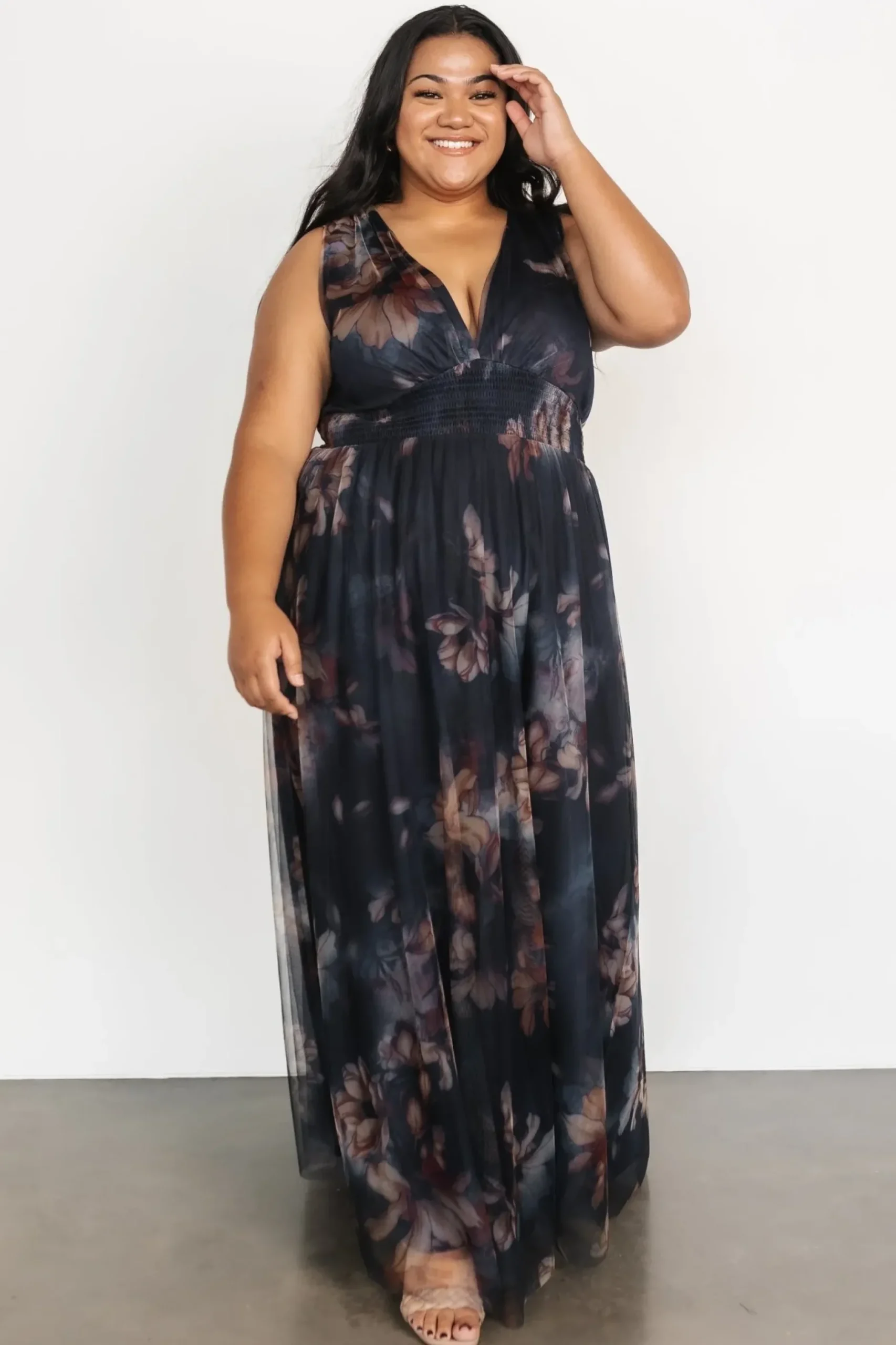 Baltic Born WEDDING SUITE|wedding guest|Kamila Tulle Maxi Dress | Dark Blue Floral