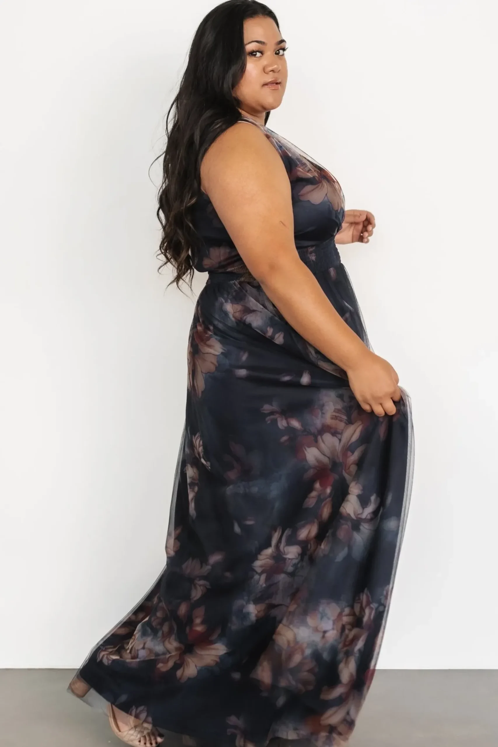 Baltic Born WEDDING SUITE|wedding guest|Kamila Tulle Maxi Dress | Dark Blue Floral