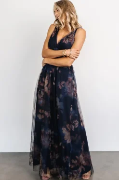 Baltic Born WEDDING SUITE|wedding guest|Kamila Tulle Maxi Dress | Dark Blue Floral