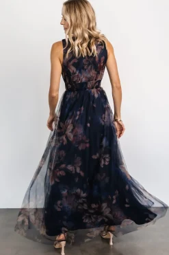 Baltic Born WEDDING SUITE|wedding guest|Kamila Tulle Maxi Dress | Dark Blue Floral