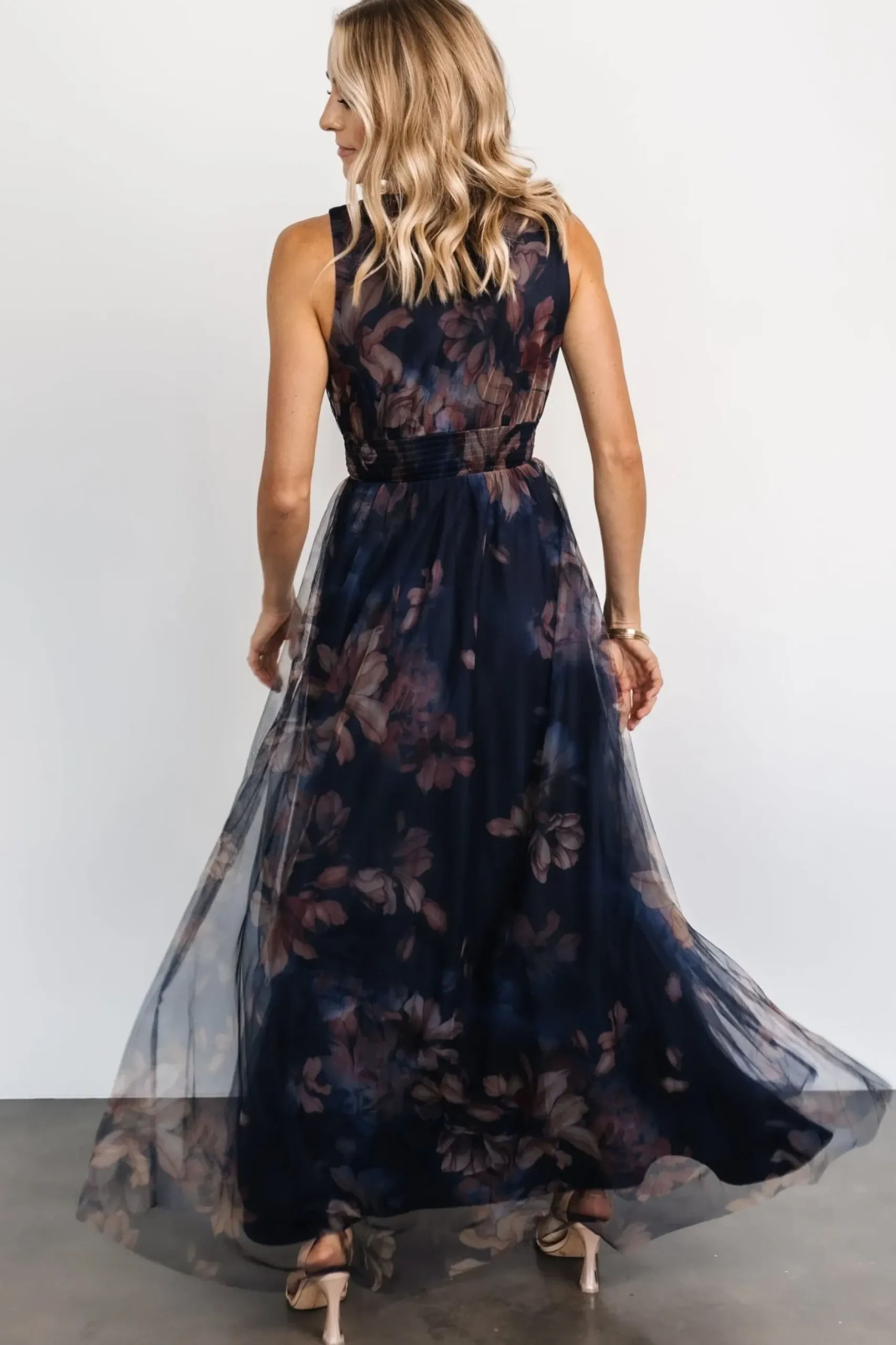 Baltic Born WEDDING SUITE|wedding guest|Kamila Tulle Maxi Dress | Dark Blue Floral
