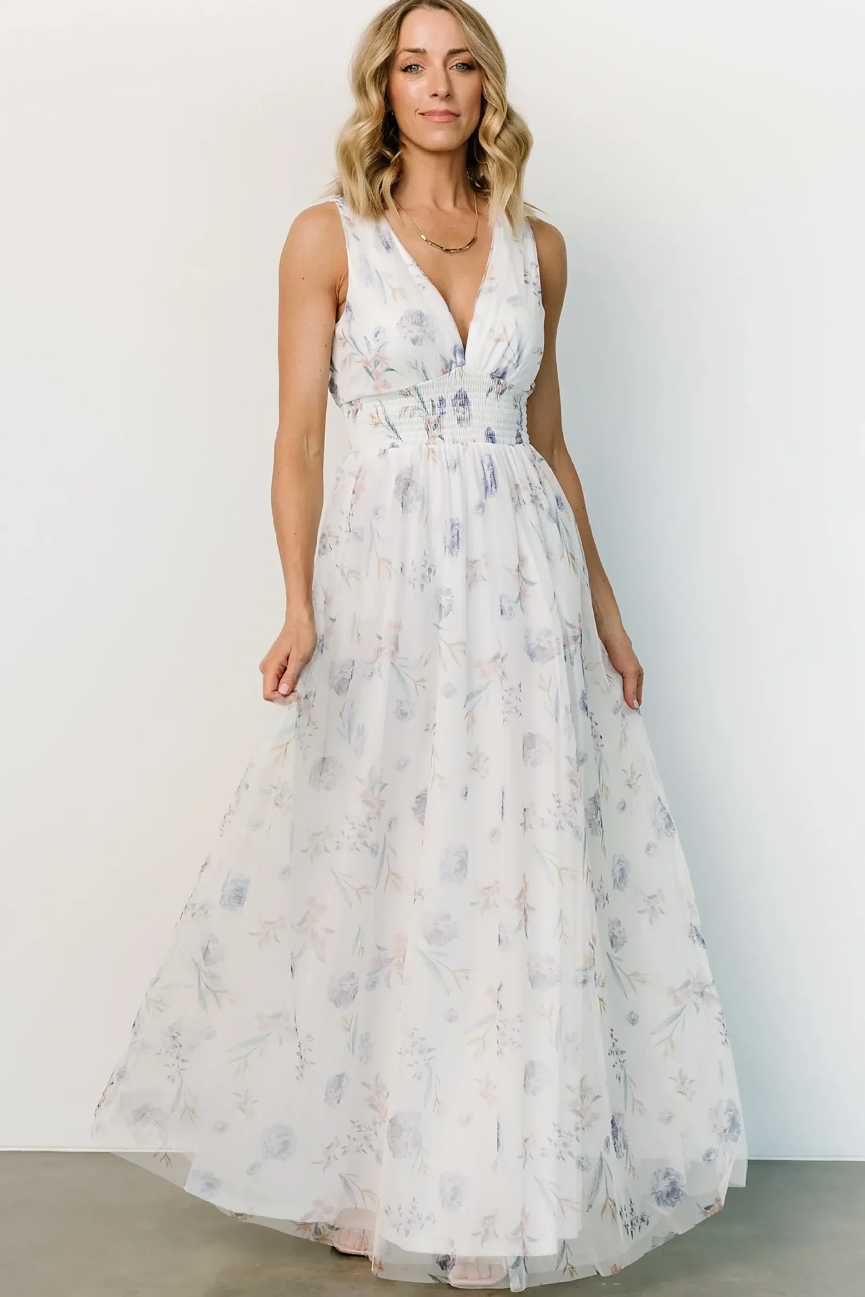 Baltic Born WEDDING SUITE|wedding guest|Kamila Tulle Maxi Dress | White Floral