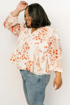 Baltic Born blouses + shirts|Karlie Long Sleeve Ruffle Top | Ivory + Red Multi