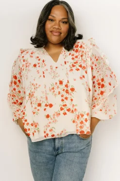 Baltic Born blouses + shirts|Karlie Long Sleeve Ruffle Top | Ivory + Red Multi