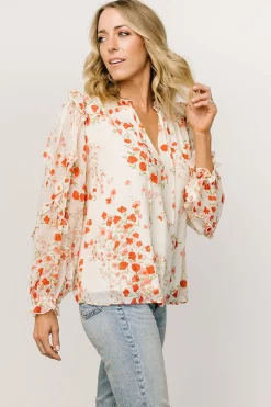 Baltic Born blouses + shirts|Karlie Long Sleeve Ruffle Top | Ivory + Red Multi