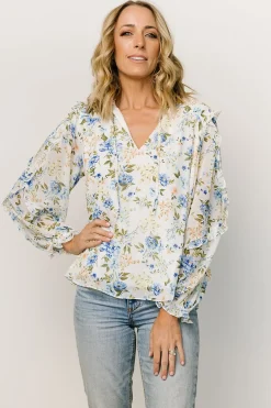 Baltic Born blouses + shirts|Karlie Long Sleeve Ruffle Top | Blue Floral