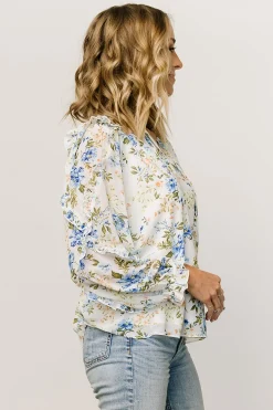 Baltic Born blouses + shirts|Karlie Long Sleeve Ruffle Top | Blue Floral