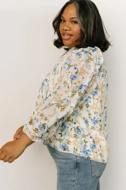 Baltic Born blouses + shirts|Karlie Long Sleeve Ruffle Top | Blue Floral