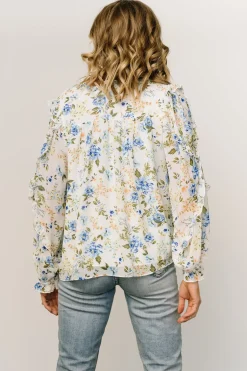 Baltic Born blouses + shirts|Karlie Long Sleeve Ruffle Top | Blue Floral