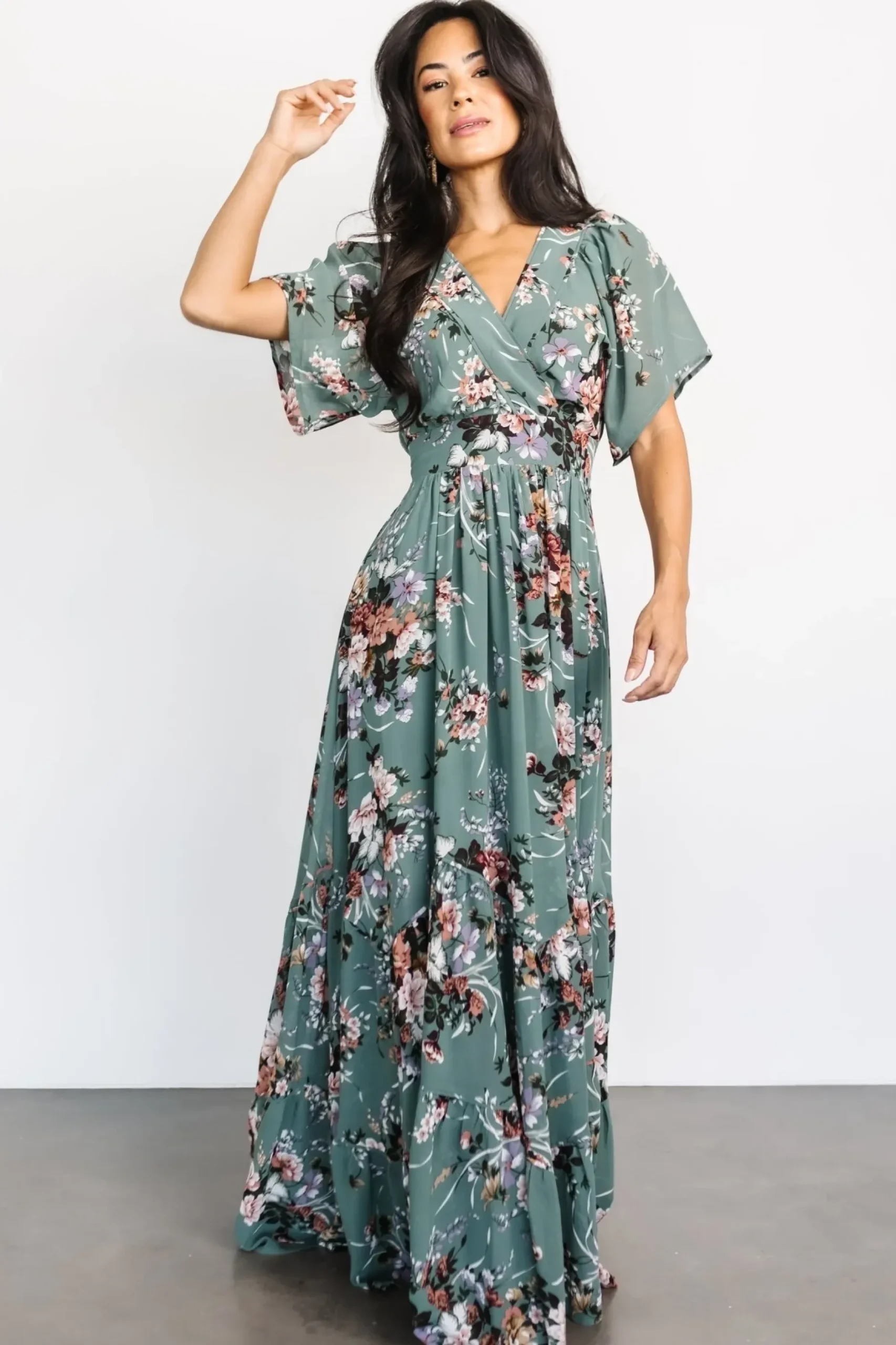 Baltic Born maxi dresses|bump friendly|Katherine Maxi Dress | Dusty Green Floral