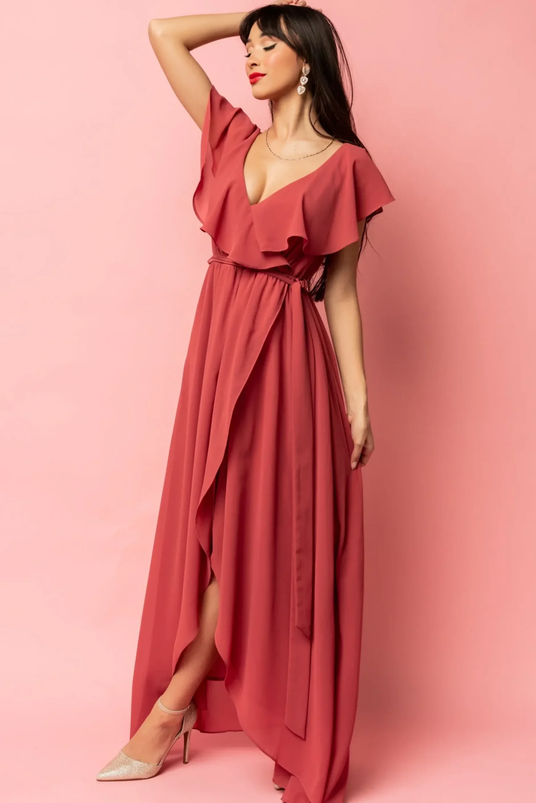 Baltic Born SALE|Katya Ruffle Maxi Dress | Rosewood